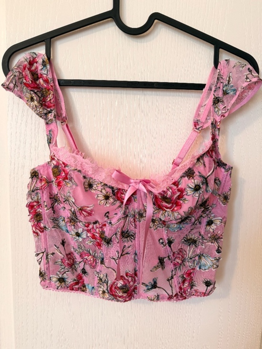 Victoria's Secret Dream Angels Floral Corset Top + Matching Bra Set Pink 2-Piece
